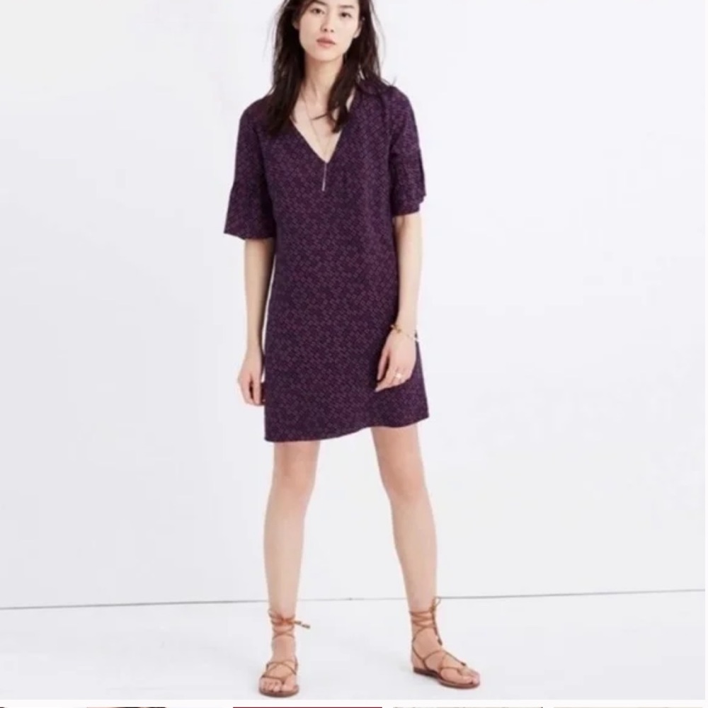 Madewell Purple Silk Bell-Sleeve Dress